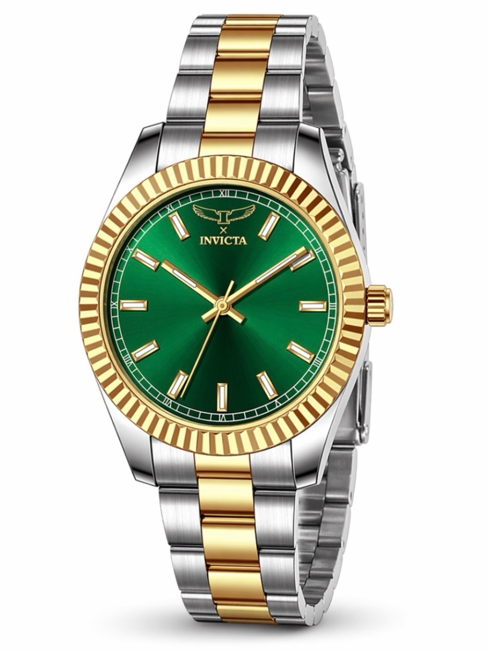 Invicta Two-Tone Gold & Silver Watch with Green Dial